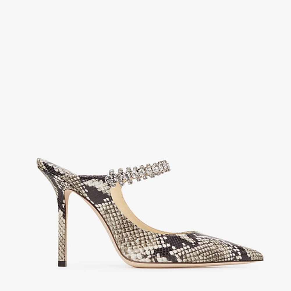 New JIMMY CHOO Bing 100 Embellished Snake-print Leather Mules In Roccia $1,095
